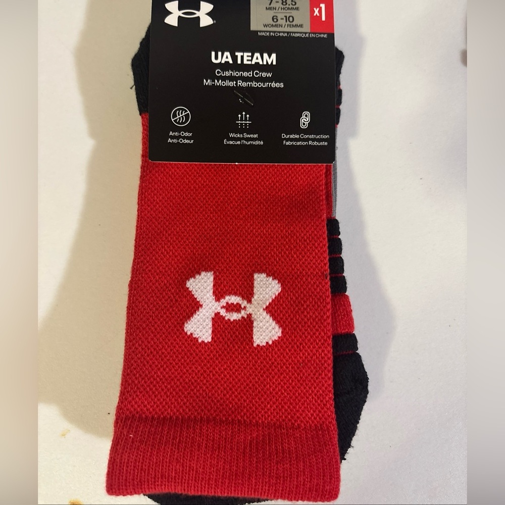 Under Armour Red and Black Crew Socks